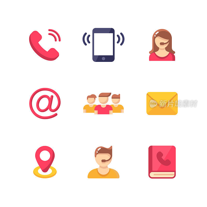 Contact Us Flat Vector Icons. Pixel Perfect. For Mobile and Web.